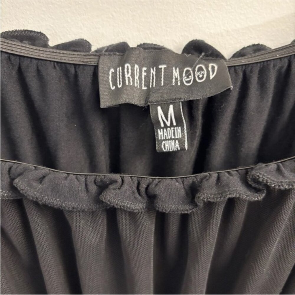 Current Mood Smocked Mesh Mini Dress Black Size Medium Grunge Goth Fairy Witchy - Picture 3 of 8